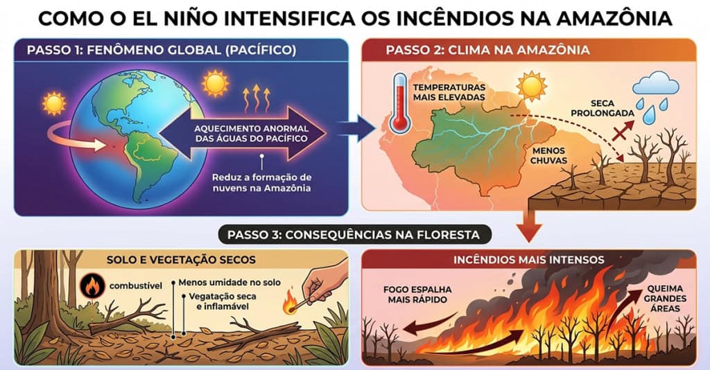 Infográfico ilustra resposta catastrófica da região amazônica ao fenômeno El Niño